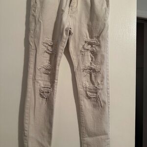 Cream distressed denim